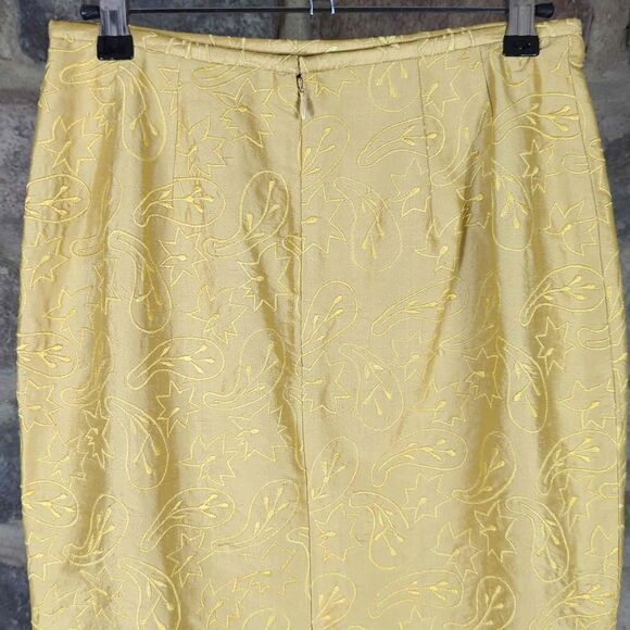 𝅺lafayette 148 Gold Brocade Fringe Silk Skirt Woman's Size 6 Knee‎ Length - Picture 7 of 14